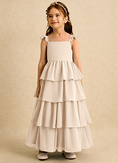 Azazie Boba vestidos de niña de las flores Vestido de Alabastro Blanco de Gasa de Corte En A con Escote Cuadrado image4