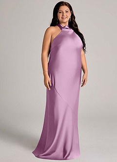 Azazie Velli Bridesmaid Dresses Wisteria Mermaid High Neck Stretch Satin Dress image9