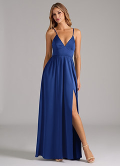 Azazie Aaida Bridesmaid Dresses Royal Blue A-Line Corset Stretch Satin Dress image5