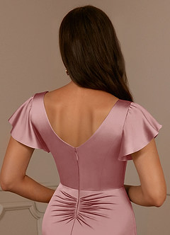 Azazie Roya Mère de la mariée Robes Robe Sirène en Satin extensible Col en V Plissé Rose Poussiéreuse image6