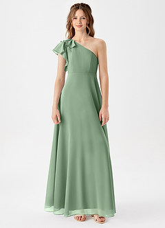 Azazie Arabella Junior Matcha A-Line Ruched Chiffon Dress image3