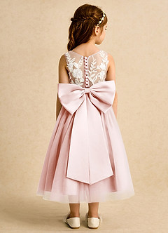 Azazie Sundae Robe Demoiselle D'honneur Fillette Robe Princesse en Dentelle Rose Pâle image2