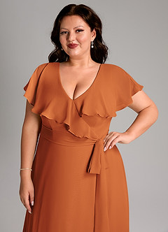 Azazie Lainey Bridesmaid Dresses Cinnamon A-Line with Pockets Chiffon Dress image13