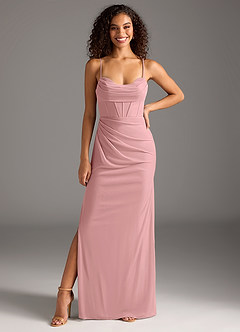 Azazie Mai Bridesmaid Dresses Dusty Rose Sheath Pleated Mesh Dress image3