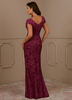 Azazie Roya Mother of the Bride Dresses Burgundy Mermaid Ruched Floral Burnout Dress image3