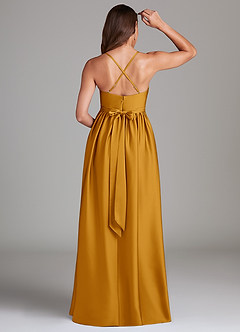Azazie Llana Maternity Bridesmaid Dresses A-Line Stretch Satin Floor-Length Dress with Pockets image2