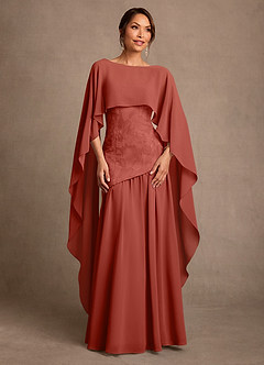 Azazie Flossie 신부의 어머니 드레스 A라인 주름진 쉬폰 플로어 길이 드레스 image1