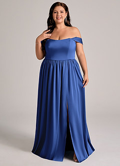 Azazie Calianna Bridesmaid Dresses Royal Blue A-Line Off the Shoulder Stretch Satin Convertible Dress image8