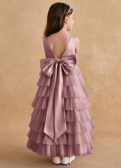 Azazie Twinkle Toes vestidos de niña de las flores Vestido de Rosa Polvorienta de Tul de Corte En A con Lazo image1