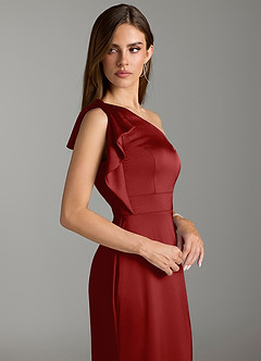 Azazie Rinna Bridesmaid Dresses Pomegranate Mermaid Ruched Stretch Satin Dress image5