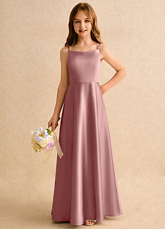 Azazie Joella Flower Girl Klänningar Klä A-Line i Stretch Satin Plisserad image3