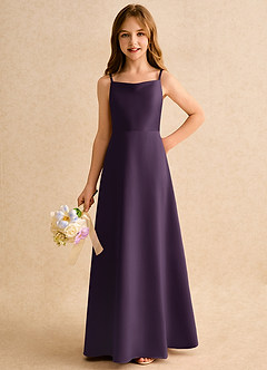 Azazie Joella Girls Formal Flower Girl Dresses Plum A-Line Pleated Matte Satin Dress image6