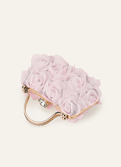 front 3D Floral Embellished Handbag with Rhinestone Top Handle