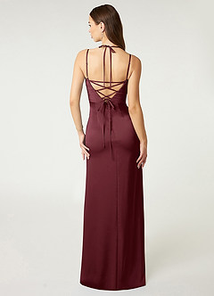 Azazie Desi Bridesmaid Dresses Cabernet Sheath Halter Corset Stretch Satin Dress image2