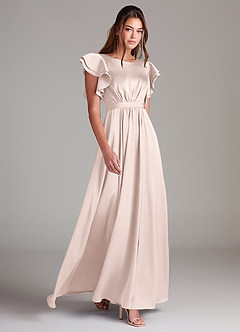 Azazie Daphne Modest Bridesmaid Dresses A-Line Ruched Stretch Satin Floor-Length Dress image3