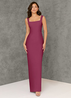 Azazie Flori Bridesmaid Dresses Mulberry Sheath Square Neckline Chiffon Dress image1