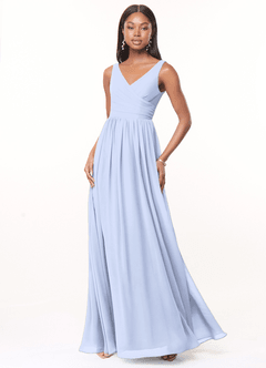 Azazie Keyla Bridesmaid Dresses Ice A-Line V-Neck Pleated Chiffon Dress image1