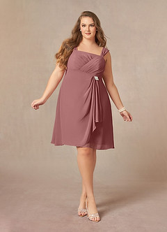 Azazie Olivia Mother of the Bride Dresses Desert Rose A-Line Square Neckline Pleated Chiffon Dress image3