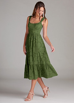 Azazie Alissa Robes de demoiselle d'honneur Robe Trapèze en Blumen-Burnout avec poches Olive image5