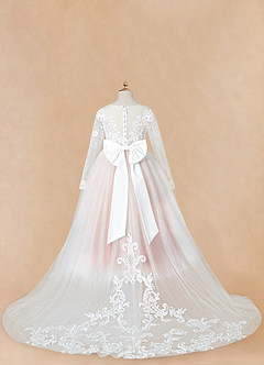 Azazie Elodie Flower Girl Dresses Ivory Cedar Rose Ball-Gown Lace Dress image13