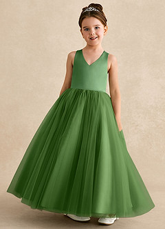 Azazie Peanut Flower Girl Dresses Basil A-Line Strap Tulle Dress image4