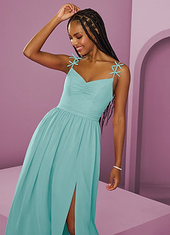 Barbie ♥ Azazie Vestidos de damas de honor Vestido de Aqua de Gasa de Corte en A con Plisado image11