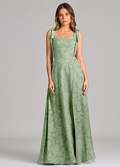 Azazie Debra 신부 들러리 드레스 A라인 포켓이 있는 플로럴 번아웃 바닥 길이 드레스 image4