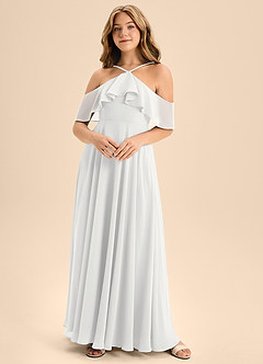 Azazie Tessabelle Junior White A-Line Off the Shoulder Chiffon Dress image5