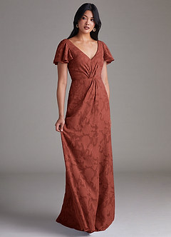 Azazie Soren Bridesmaid Dresses Terracotta A-Line Pleated Floral Burnout Dress image2