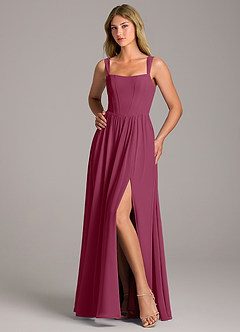Azazie Rosaline Bridesmaid Dresses Mulberry A-Line Side Slit Chiffon Dress image5