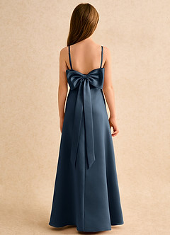 Azazie Joella Girls Formal Flower Girl Dresses Neptune A-Line Pleated Matte Satin Dress image4