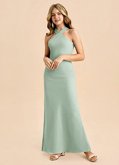 Azazie Doretta Junior Robe Fourreau en Mousseline de soie Plissée Agave image5