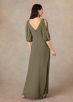 Azazie Bronwyn vestidos de madre de la novia Vestido de Verde Sauce de Gasa de Corte En A con Cuello de pico fruncido image4