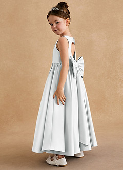 Azazie Bettie Flower Girl Dresses Diamond White A-Line Bow Matte Satin Dress image3