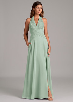 Azazie Elizabeth Bridesmaid Dresses Agave A-Line Pleated Chiffon Dress image3