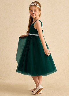 Azazie Firefly vestidos de niña de las flores Vestido de Pino de Satin Mate de Corte En A con Lazo image4