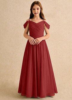 Azazie Chelo Girls Formal Abiti da Ragazza di Fiori Abito A-Line in Chiffon Plissettato Ruggine image4