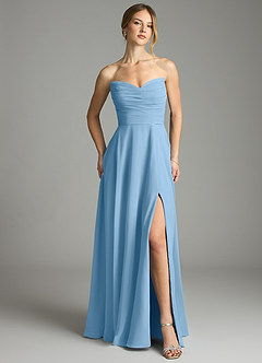 Azazie Ayla Abiti da Damigella Abito A-Line in Chiffon Scollo a Cuore Blu Acciaio image5