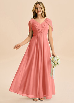 Azazie Emma Junior Robe Trapèze en Mousseline de soie Plissée Rose Saumon image5