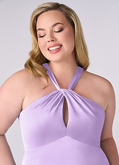 Barbie ♥ Azazie Bridesmaid Dresses Lilac Sheath Stretch Satin Dress image11