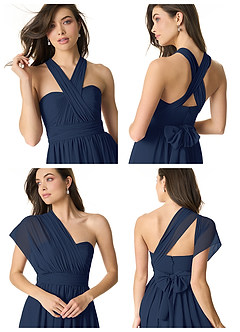 Azazie Olani Bridesmaid Dresses Dark Navy A-Line Off the Shoulder Chiffon Convertible Dress image8