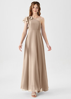 Azazie Arabella Junior A라인 셔링 쉬폰 플로어 길이 주니어 신부 들러리 드레스 image5