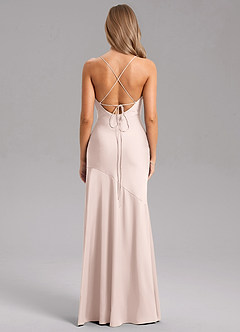 Azazie Grata Bridesmaid Dresses Blushing Pink Sheath Side Slit Stretch Satin Dress image2