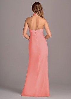 Azazie Jemma Bridesmaid Dresses Coral Sheath Pleated Chiffon Dress image2