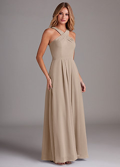 Azazie Dixie Bridesmaid Dresses Taupe A-Line Halter Pleated Chiffon Dress image4