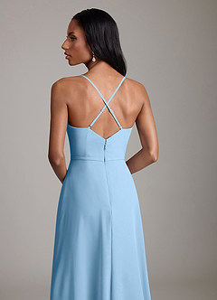 Azazie Naeem Bridesmaid Dresses Steel Blue A-Line V-Neck Ruffle Chiffon Dress image7