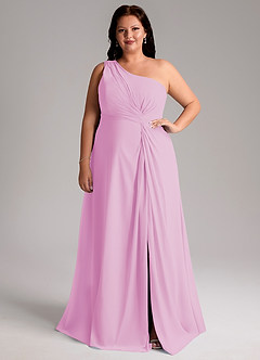 Azazie Brooke Bridesmaid Dresses Candy Pink A-Line One Shoulder Chiffon Dress image8