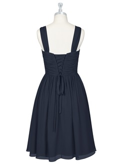 Azazie Angie Robes de demoiselle d'honneur Robe Trapèze en Mousseline de soie Corset Bleu Marine Foncé image8