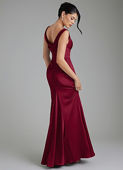 Azazie Spencer Robes de demoiselle d'honneur Robe Sirène en Satin extensible Plissée Bourgogne image2