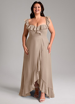Azazie Lyra Bridesmaid Dresses Taupe A-Line Chiffon Convertible Dress image15